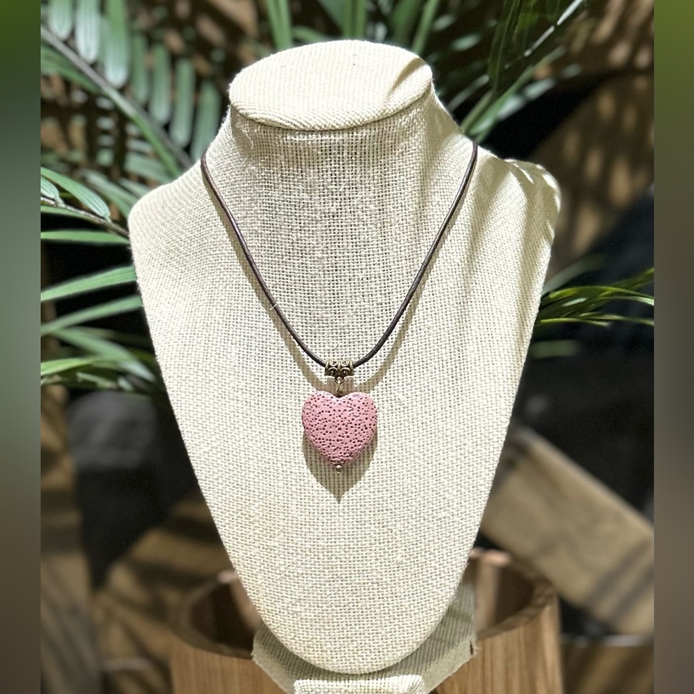 Pink Lava Heart Pendant Leather Necklace